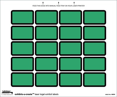 Tabbies Exhibits-U-Create Labels, Blank, 1 X 1 5/8, Green, 240/Pack (48094)