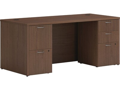 HON Mod 66"W Double-Pedestal Desk, Sepia Walnut (HLPLDS66PSSE1)