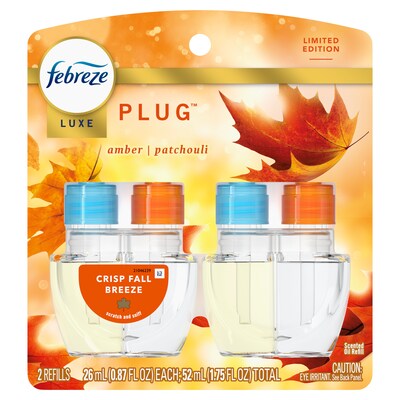 Febreze Luxe Plug Air Freshener Warmer Refill, Crisp Fall Breeze Scent, 0.87 fl. oz., 2/Pack (13891)