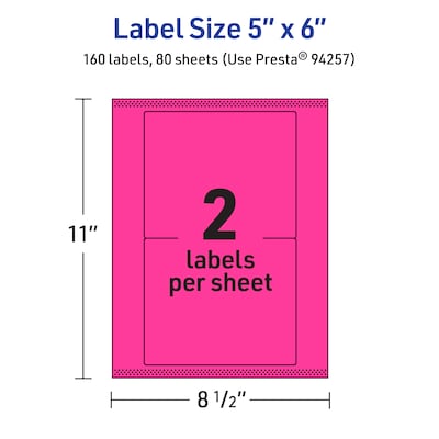 Avery Rectangle Laser/Inkjet Multipurpose Labels, 5" x 6", Neon Magenta (160/Box)