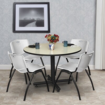 Regency Seating Kobe 48" Round Breakroom Table- Maple & 4 'M' Stack Chairs- Grey