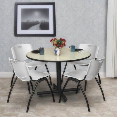 Regency Seating Kobe 48 Round Breakroom Table- Maple & 4 M Stack Chairs- Grey