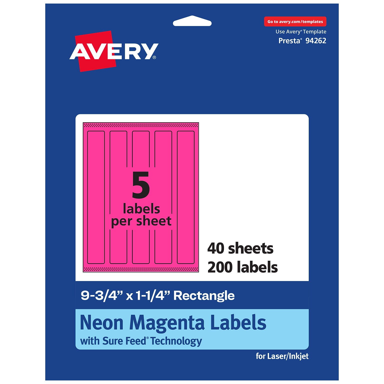 Avery Rectangle Laser/Inkjet Multipurpose Labels, 9.75 x 1.25, Neon Magenta (200/Box)