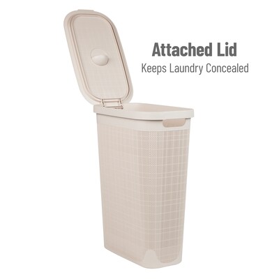 Mind Reader 10.57-Gallon Hamper with Lid, Plastic, Ivory (40FABHAMP-IVO)