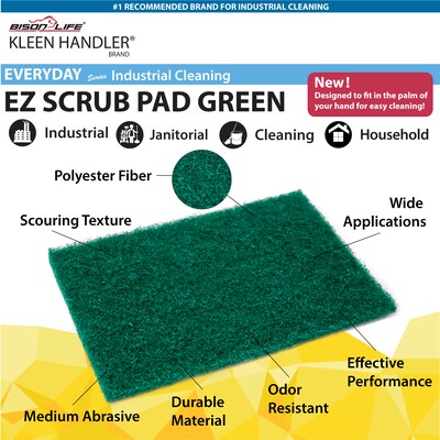 BISON LIFE Medium Duty Scouring Pad, Green, 480 Pads/Pack (BPKH-ES-SP-GR-40A)