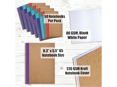 Better Office Composition Notebooks, 5.5" x 8.3", 30 Sheets, Assorted Colors, 50/Pack (25032-50PK)