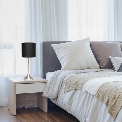 Simple Designs Brushed Nickel Tapered Table Lamp with Black Fabric Drum Shade (LT1076-BNB)