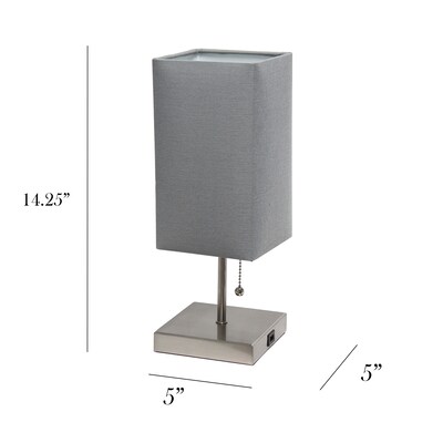 Simple Designs Petite Stick Lamp with USB Charging Port and Fabric Shade, Gray, 2/Pack (LC2003-GRY-2PK)