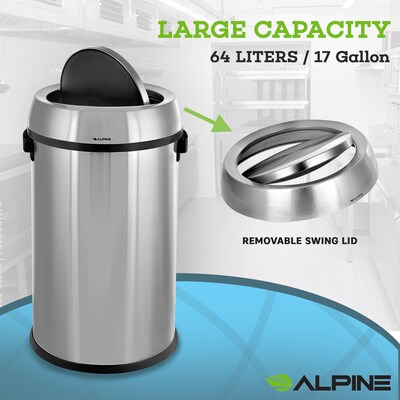 Alpine Industries Commercial Indoor Single-Stream Indoor Recycling Station, 17 Gallon, Stainless Steel (ALP470-65L-1-R)