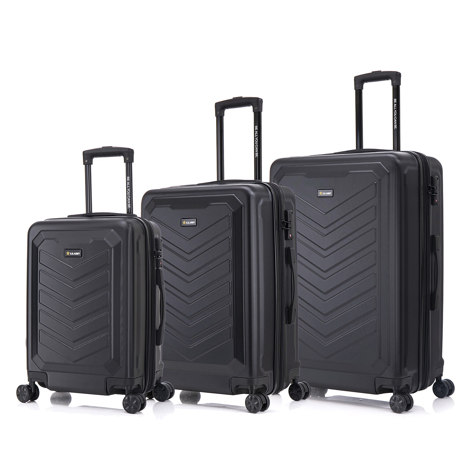 US Army FOX PRO 3-Piece Hardside Spinner Carry-On Luggage Set, TSA Checkpoint Friendly, Black (USLFPROSML-BLK)
