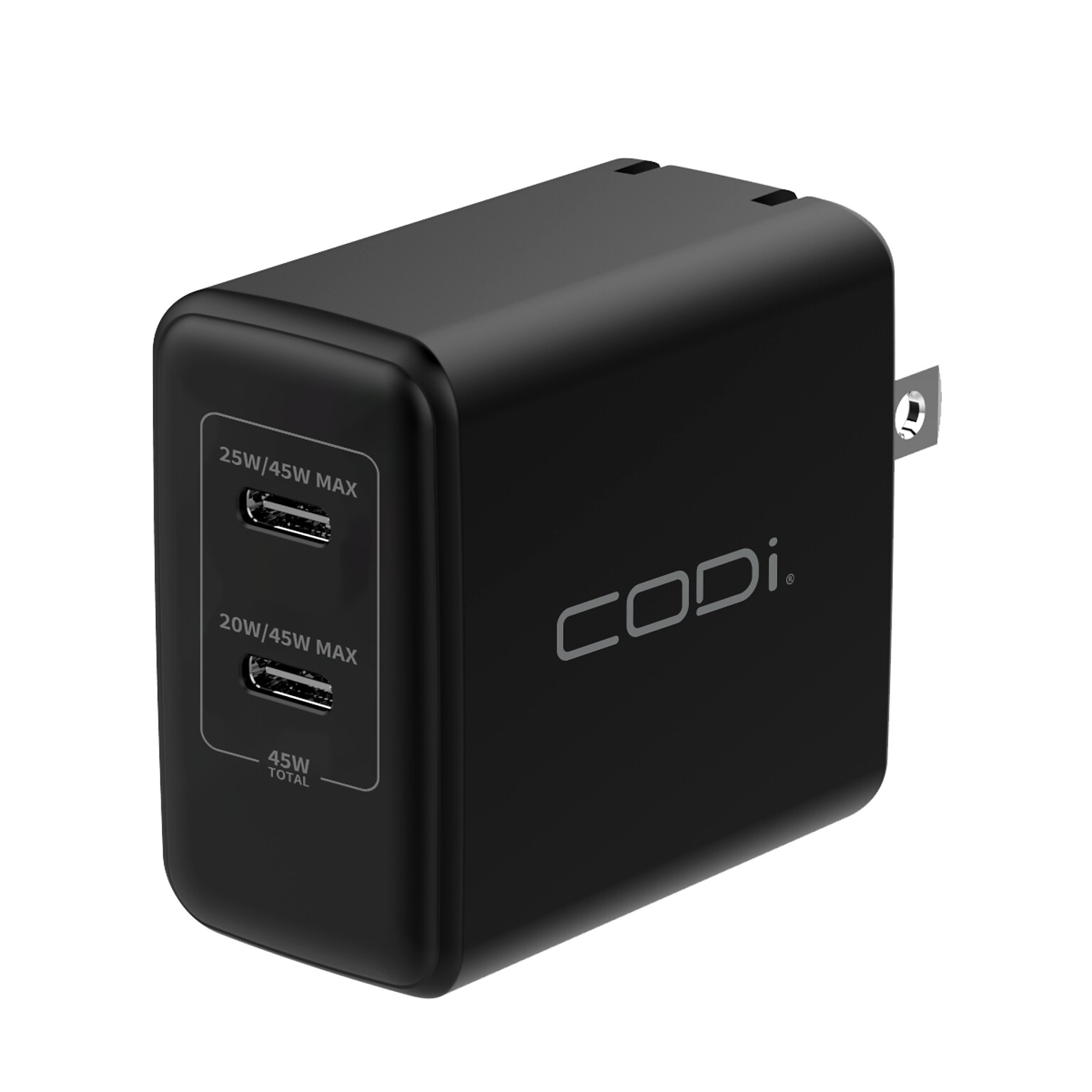 CODi PowerLine+ Dual USB-C Wall Charger, 45W, Black (WC045-2C)