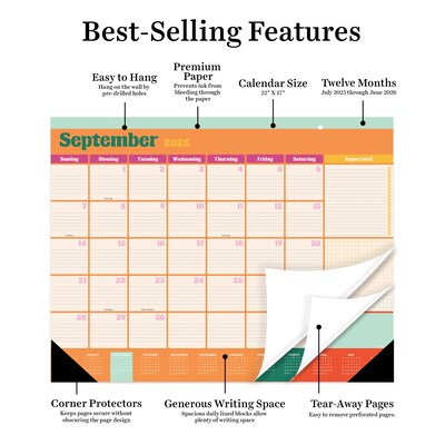 2025-2026 TF Publishing 22" x 17" Academic Monthly Desk Pad Calendar, Sherbet (AY26-8206)