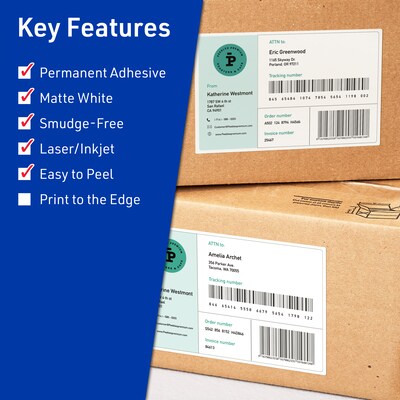Avery TrueBlock Laser/Inkjet Multipurpose Rectangle Labels, 5" x 7", White, 200 Labels/Box (94258)