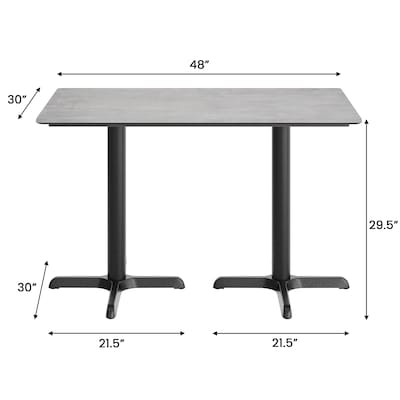 Flash Furniture Acadia Wooden Dining Table with X-Bases, 30"D x 48"W, Gray Faux Concrete/Black Base (ST3048CGT2230)