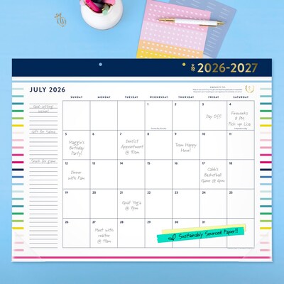 2026-2027 AT-A-GLANCE Simplified by Emily Ley 21.75" x 17" Happy Stripe Academic Monthly Desk Pad Calendar (EL49-704A-27)