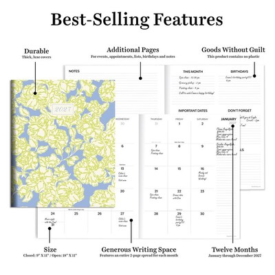 2027 TF Publishing Freshest Flowers 9" x 11"  Monthly Standard Planner, Paperboard Cover, Multicolored (27-4708)