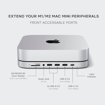 Mac Mini Stand & Hub with NVMe SSD Enclosure - Silver