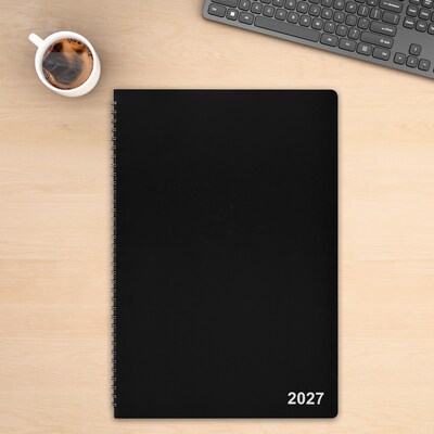 2027 Staples 8" x 12" Monthly Planner, Faux Leather Cover, Black (ST63596-27)