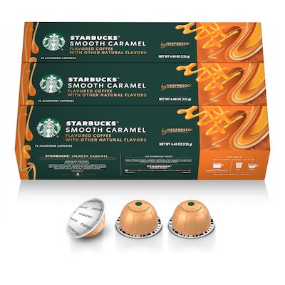 Nespresso Starbucks Smooth Caramel Coffee Nespresso Vertuo Capsules, Light Roast, 30/Pack (163920)