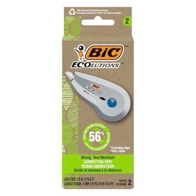 BIC Ecolutions Wite-Out Brand Correction Tape, White, 2/Pack (WOET21-WHI)