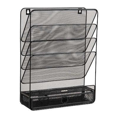 Mind Reader 4-Pocket Metal Wall Mount File Storage Desk Organizer, Black (MAGROUND-BLK)