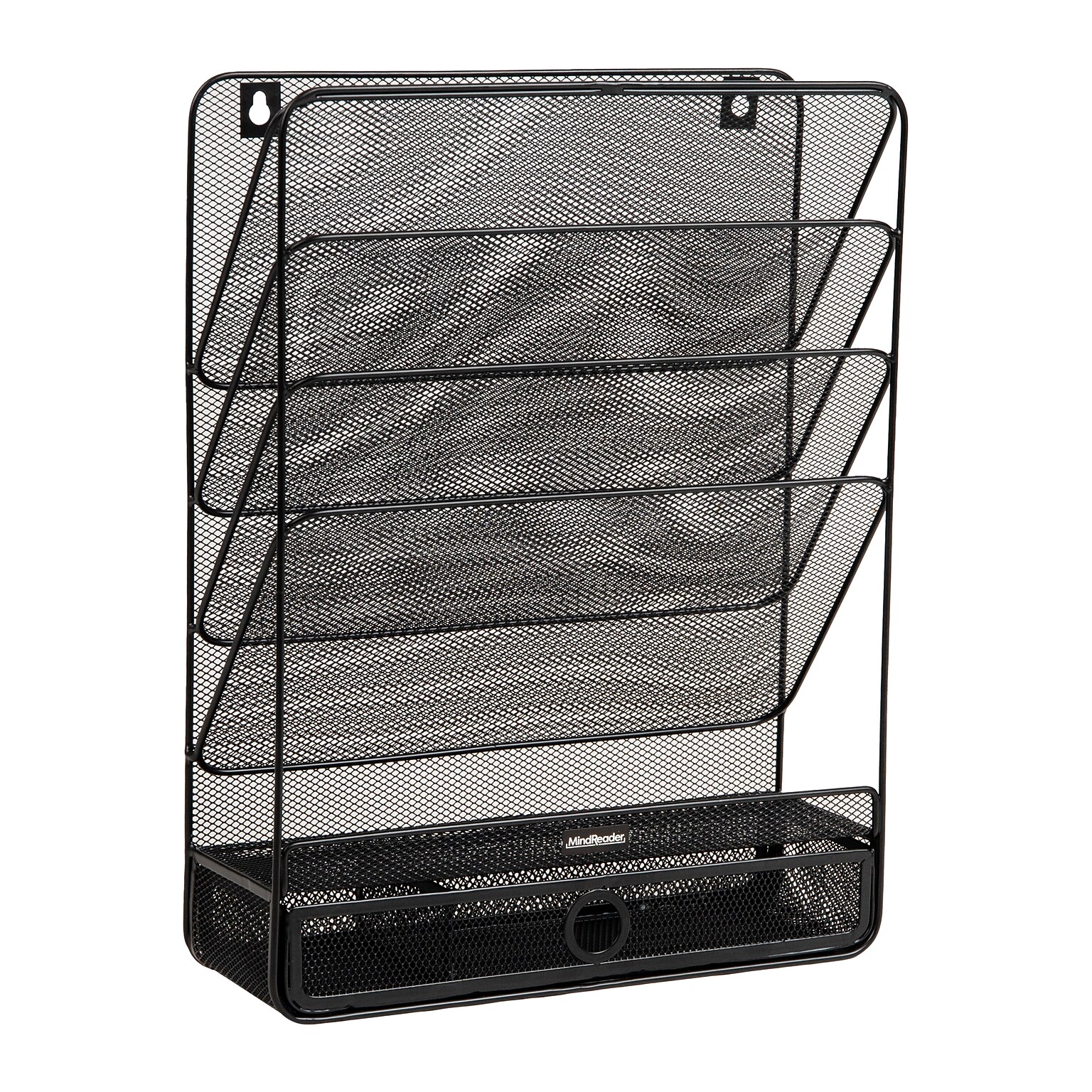 Mind Reader 4-Pocket Metal Wall Mount File Storage Desk Organizer, Black (MAGROUND-BLK)