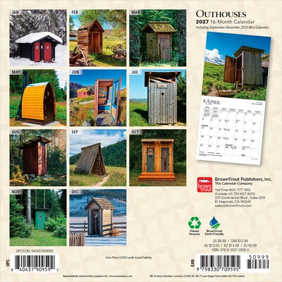 2027 BrownTrout Outhouses 7 x 7 Monthly Wall Calendar (9798330709595)