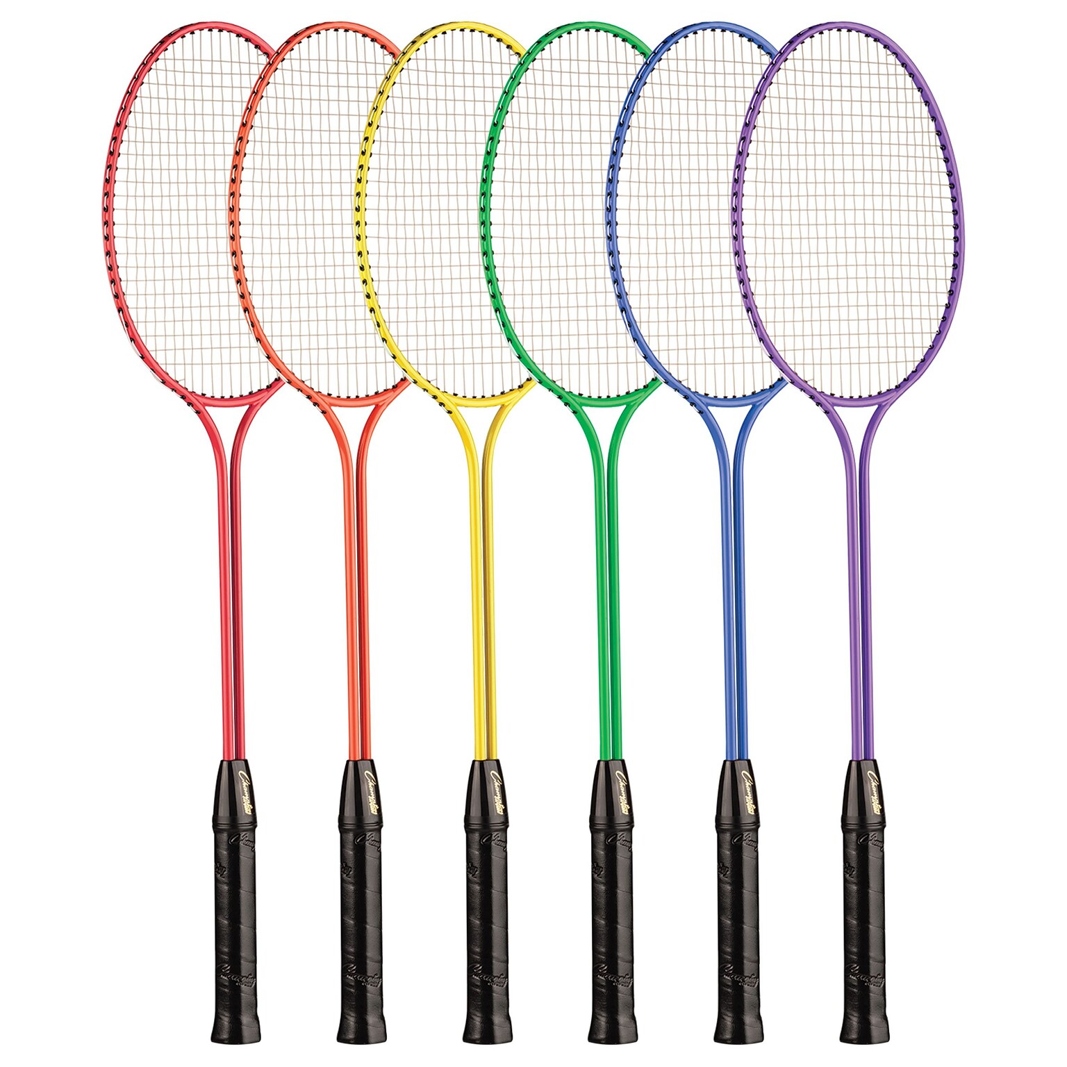 Champion Sports Tempered Steel Twin Shaft Badminton Racket Set, Assorted Colors, Set of 6 (CHSBR30SET)