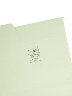 Smead FasTab Hanging File Folders, 1/3 Cut, Letter Size, Moss, 20/Box (64082)