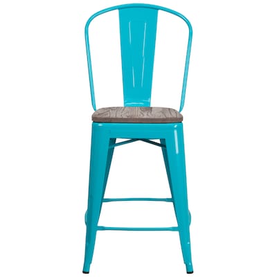 Flash Furniture Blake Contemporary Metal Vertical Back Counter Height Stool, Crystal Teal-Blue, 4-Pieces/Pack (4ET353424CBW)