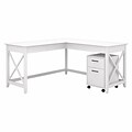 Bush Furniture Key West 60W L Shaped Desk with 2 Drawer Mobile File Cabinet, Pure White Oak (KWS013