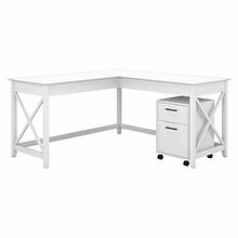 Bush Furniture Key West 60W L-Shaped Desk with 2-Drawer Mobile File Cabinet, Pure White Oak (KWS013