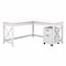Bush Furniture Key West 60W L Shaped Desk with 2 Drawer Mobile File Cabinet, Pure White Oak (KWS013