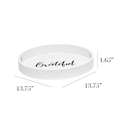 Elegant Designs Grateful Decorative 13.75 Round Wood Serving Tray w/ Handles, White Wash (HG2013-