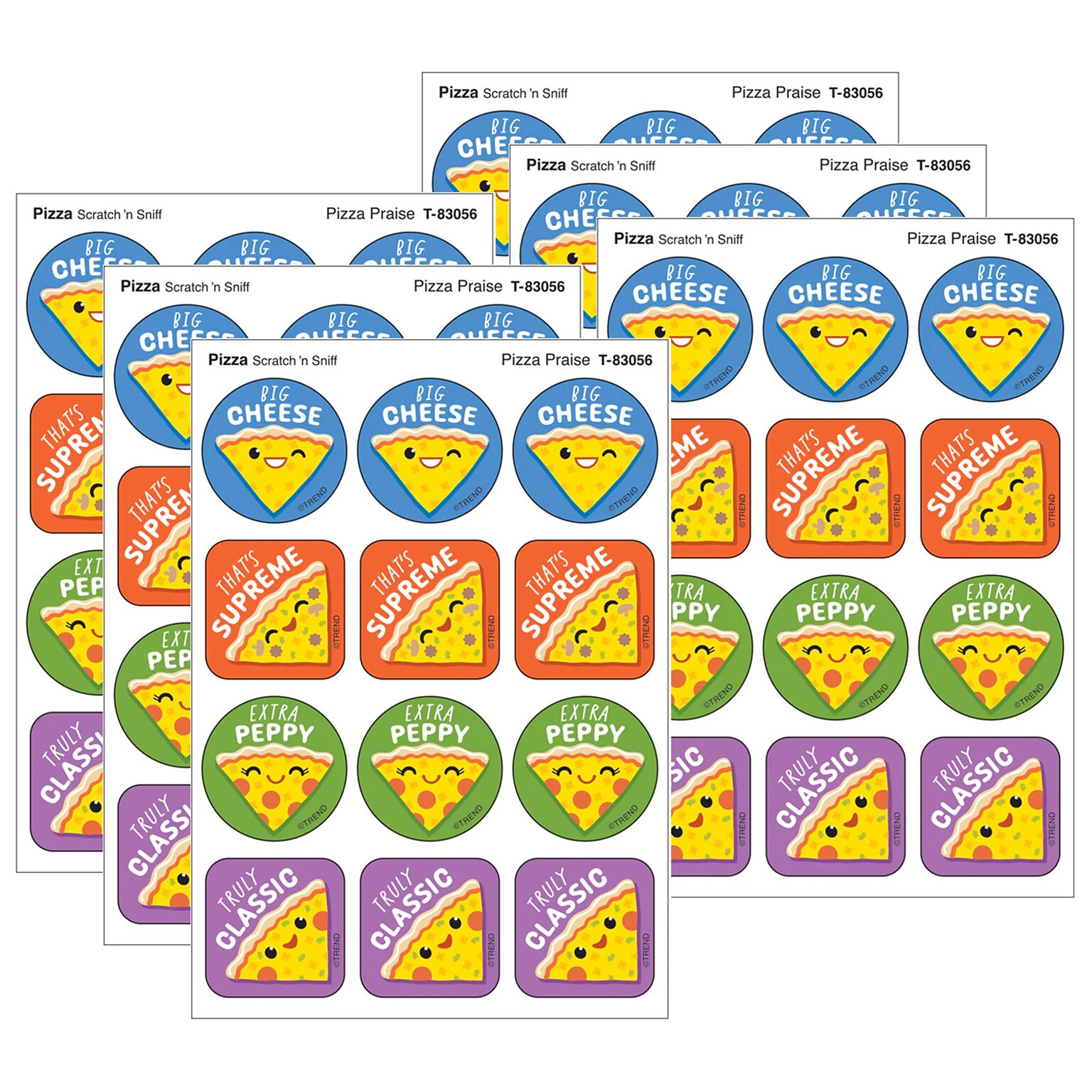 Trend Enterprises Pizza Praise Pizza Scent Scratch n Sniff Stinky Stickers, Multicolored, 48/Pack, 6 Packs/Bundle (T-83056-6)