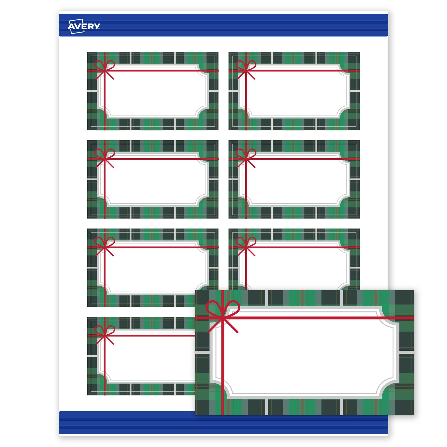 Avery Silver-Plaid Bow Matte Blank Card, White, 80/Pack (S00-FJB)