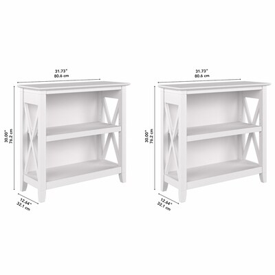 Bush Furniture Key West 30"H 2-Shelf Bookcase with Adjustable Shelf, Pure White Oak, 2/Set (KWS053WT)