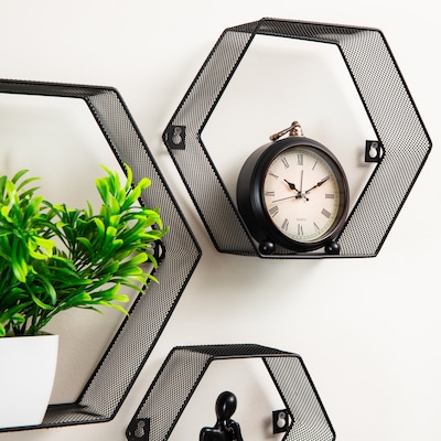 Mind Reader 3-Shelf Metal Honeycomb Hexagon Floating Shelves, Black, 3/Set (WALL3PC-BLK)
