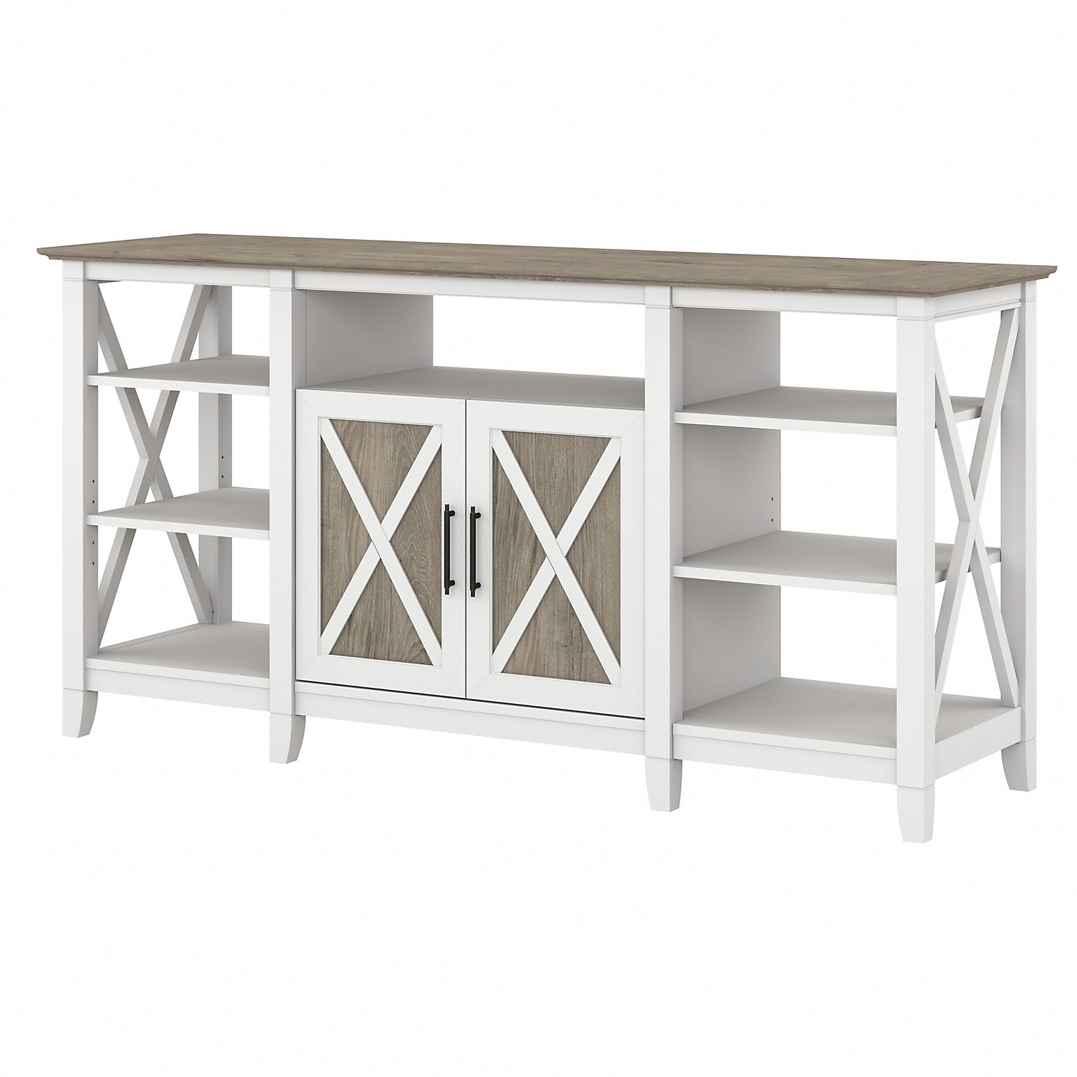 Bush Furniture Key West Console TV Stand, Screens up to 65, Shiplap Gray/Pure White (KWV160G2W-03)