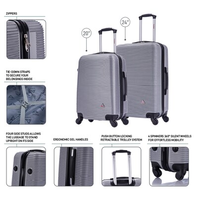 InUSA Royal 2-Piece Hardside Spinner Luggage Set, TSA Checkpoint Friendly, Silver (IUROY0SM-SIL)