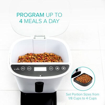 Arf Pets Automatic Pet Feeder w/ Portion Control, Voice Recording & Programmable, Black/White (APAFNEW2)