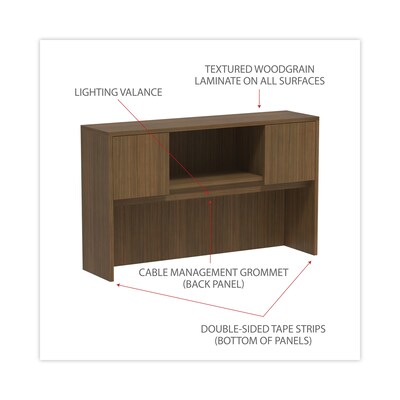 Alera Valencia Series Hutch with Doors, 4 Compartments, 58.88" x 15" x 35.38", Modern Walnut (ALEVA286015WA)
