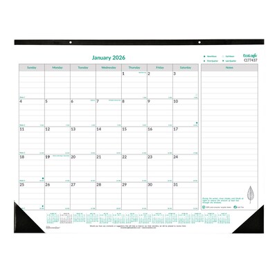 2026 Brownline EcoLogix 22 x 17 Monthly Desk or Wall Calendar, White/Green (C177437)