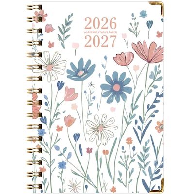 2026-2027 Excello Brands 8" x 5.5" Academic Weekly & Monthly Planner, Paperboard Cover, Colorful Botanicals (FSHN-AY26-58-30)