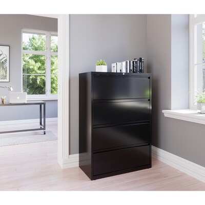 Hirsh 36" Wide 4-Drawer Metal Lateral File Cabinet, Letter/Legal and A4 Hanging Folders, Matte Black (25839)