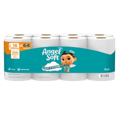 Angel Soft & Strong Mega Toilet Paper, 2-ply, White, 320 Sheets/Roll, 16 Rolls/Case (79423)