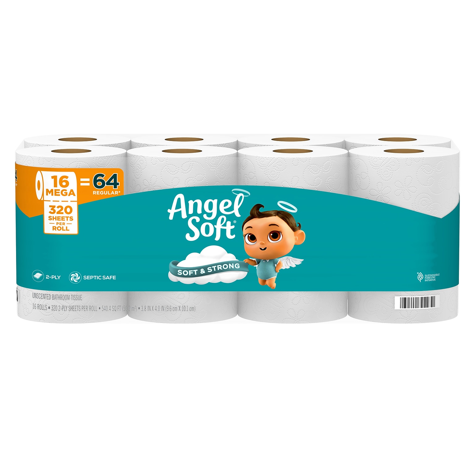 Angel Soft & Strong Mega Toilet Paper, 2-ply, White, 320 Sheets/Roll, 16 Rolls/Case (79423)