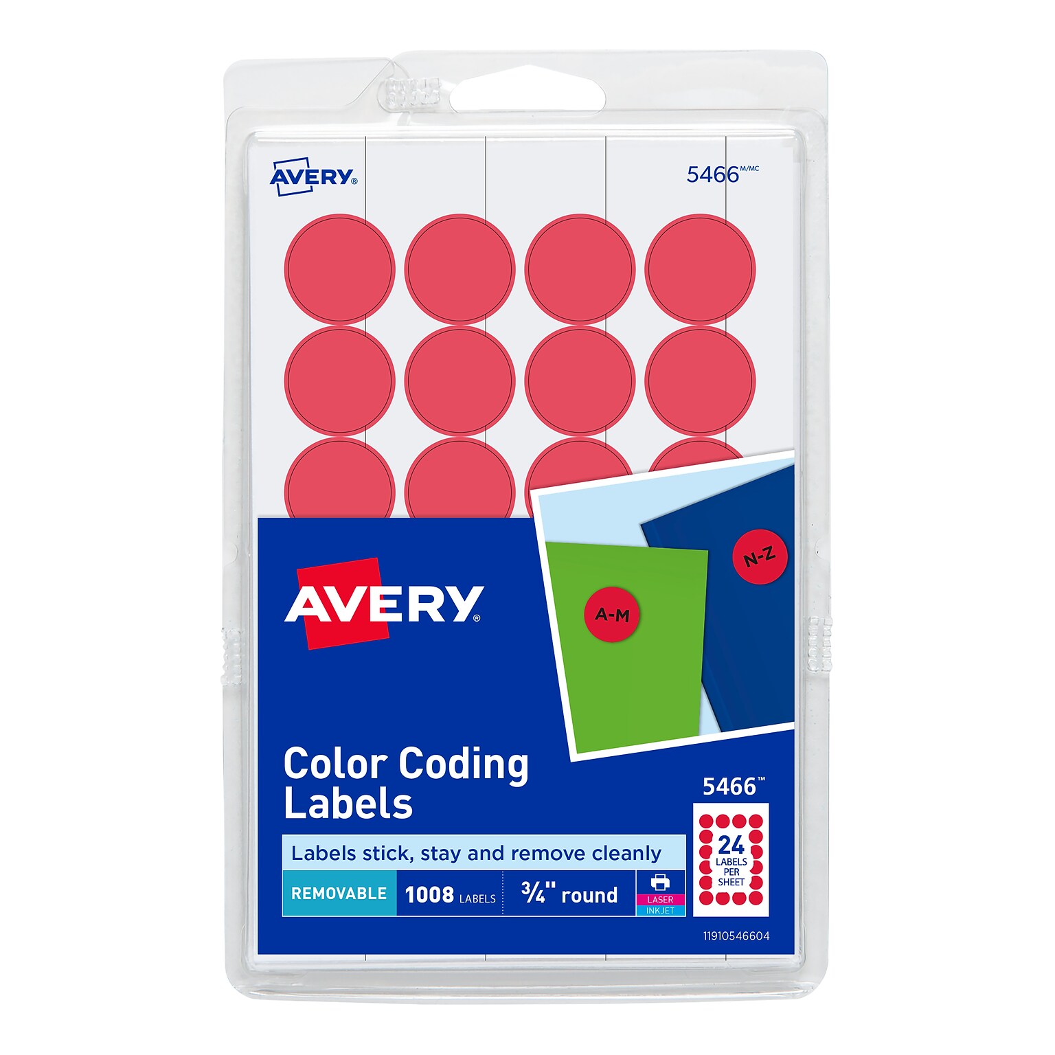 Avery Laser/Inkjet Color-Coding Labels, 3/4 Dia, Red, 1,008 Labels/Pack (5466)