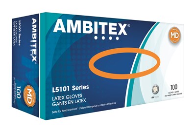 Ambitex L5101 Series Cream Latex Gloves, Medium, 100/Box (LMD5101)