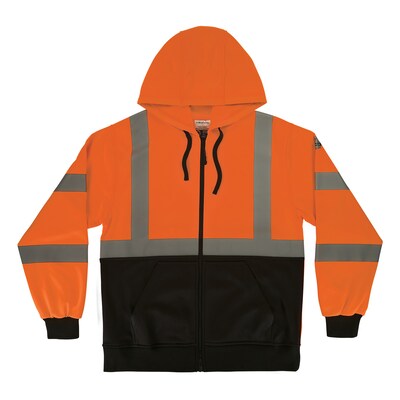 Ergodyne GloWear 8312BK High Visibility Long Sleeve Black Bottom Hooded Zip-Up Sweatshirt, ANSI Type R Class 3, Orange, Large